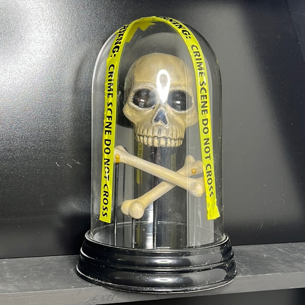 Halloween plastic dome cloche skull and crossbones holiday decor